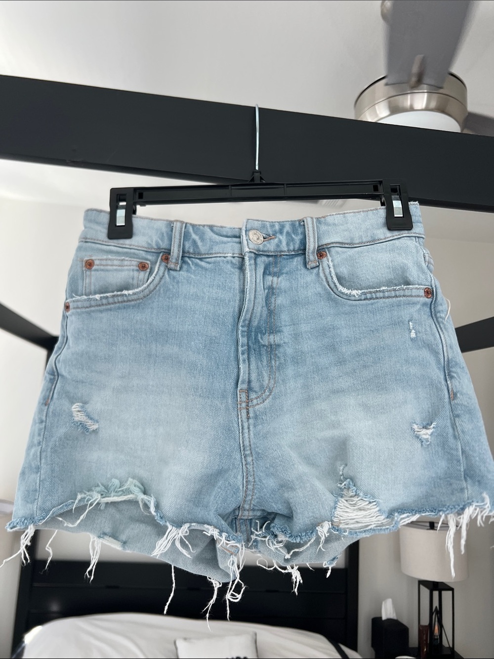 Zara High-Rise Light Blue Distressed Denim Jean Shorts - Women